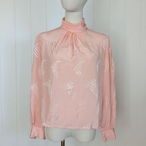 Vintage 80s Anna Kriste Petites Peach High Neck Blouse - Size 4